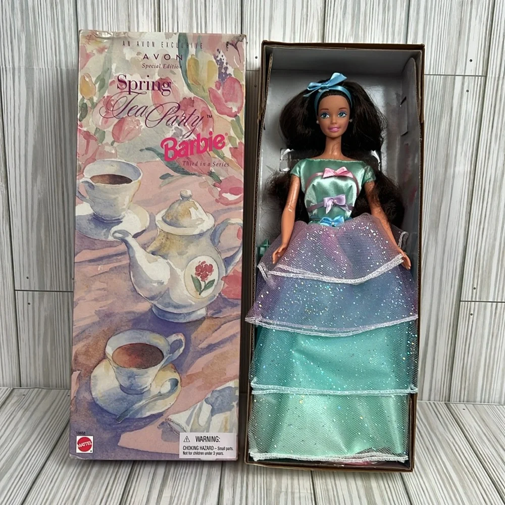 AVON SPRING TEA PARTY BARBIE BRUNETTE CAUCASIAN MATTEL‎ 1997 NEW NRFB #161771